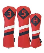Majek Retro Golf Headcovers Red with White and Blue Stripe Vintage Leath... - $47.80 CAD