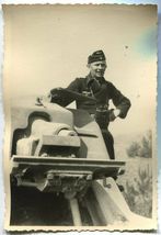 German WWII Photo Wehrmacht Tankman Officer on Trophy French Tank 03566 - $14.99