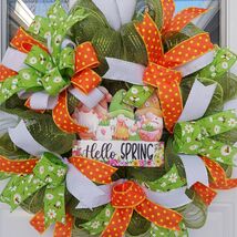 Hello Spring Wreath 20 Mesh Daisy Ribbon, Farmhouse Front Door Decor - $59.99