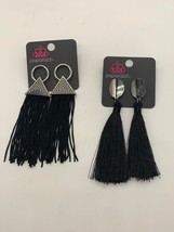 New 2 Pair Paparazzi Black Fringe Tassel Earrings  - £7.96 GBP