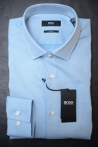 HUGO BOSS Uomo Jenno Slim Fit Aperto Blu a Righe Cotone Camicia 38 15 - $64.14