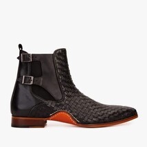 The Rolls Boot Woven Black Leather Double Monk Strap Handmade Men Shoe image 7