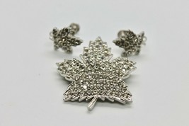 Vintage Keyes Brooch Earrings Set Maple Leaf Rhinestones Costume Jewelry Pin - £39.29 GBP