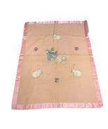Vintage Wool Baby Blanket Bunny Appliqué Embroidery Pink Satin Trim Crib... - $515.77 MXN