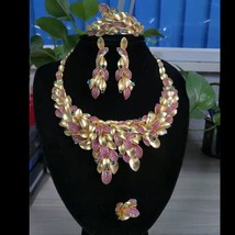 Luxury Matte Leaf Forest 4PCS Indian Jewelry set For Women Wedding Zircon Crysta - £222.14 GBP