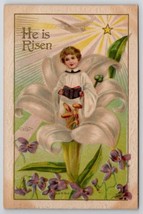 Easter Greeting He Is Risen Choir Boy In Lily Fantasy c1915 Postcard O25 - £3.87 GBP