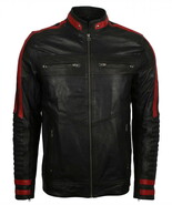 Red &amp; Black Cafe Racer Biker Leather motorcycle Jacket - $144.00