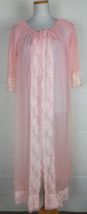Vintage Gaymode Pink Chiffon Peignoir Sheer Robe Negligee w. White Lace - £46.72 GBP