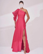 Off The Shoulder One Shoulder A Line Thigh-High Slit Satin Evening Dress... - £110.31 GBP