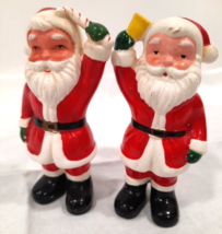 Vintage Ceramic Santa Claus Salt and Pepper Shakers Japan Bell Candycane - £11.24 GBP