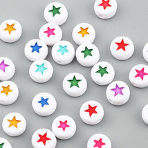50 Bulk Star Beads Rainbow Flat Coin Acrylic Wholesale Bulk Jewelry 7mm - $3.50