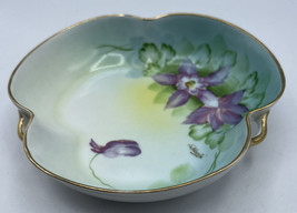 Candy Dish ceramic Meito China Hand Painted Japan Purple Iris Signed S. Moeda - £9.60 GBP