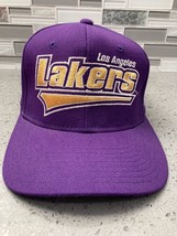 RARE Vintage LA Lakers Purple Starter Fitted Hat Cap Underlined Motion Logo 90&#39;s - £77.24 GBP