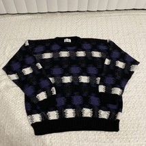 vintage protege collection purple/black crewneck sweater 80s print size large - £26.38 GBP