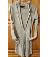 Haute Monde Beige Ribbed Open Front Long Length Sweater Hood Pockets  Si... - $30.79 CAD