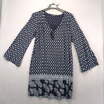 Indulge Navy White Paisley Midi Shift Dress Plus Size 2X Tassle Flare Sl... - $27.92 CAD