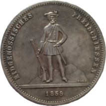 Suiza Zúrich 5 francos - Medalla conmemorativa 1859 (Restrike) - $18.55 CAD