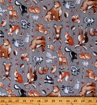 Cotton Woodland Animals Forest Bears Deer Gray Fabric Print by Yard D510.68 - £12.54 GBP