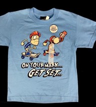 Blue Hybrid Tees On Your Mark Get Set Go Monkey And Boy Skate Boarding  - £8.72 GBP