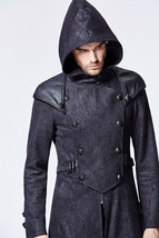 Punk Rave Assassin&#39;s Creed Men&#39;s Hooded Military Gothic Black Brocade Coat - £95.35 GBP