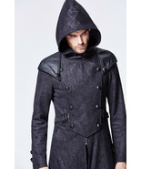 Punk Rave Assassin&#39;s Creed Men&#39;s Hooded Military Gothic Black Brocade Coat - £93.25 GBP