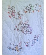 Vtg Handmade Embroidered Sleeping Bunny Rabbit Baby Crib Quilt Hand Quilted - $34.99