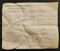 1901 Antique Arrest Warrant Cherokee Co Sc Littlejohn Scruggs Assault Wife - £70.56 GBP