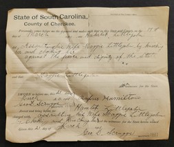 1901 antique ARREST WARRANT cherokee co sc LITTLEJOHN scruggs ASSAULT WIFE - £70.56 GBP