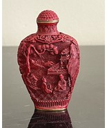 Antique Chinese Carved Garden Scene Cinnabar Snuff Bottle - £347.53 GBP