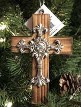 Hobby Lobby Christmas Ornament Wood Cross Crucifix Silver Decoration - £10.24 GBP