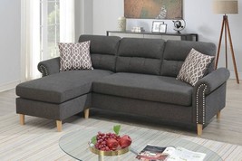 Maia 2-Piece Sectional Sofa Upholstered in Slate Fabric with 2 Accent Pillows - £752.53 GBP