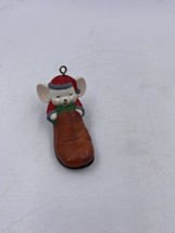 Vintage Ceramic Christmas Ornament Mouse Sleeping Inside Large Shoe - $9.23