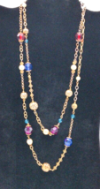 Vintage Gold Tone Multicolor Double Strand Station Metal Orbs Necklace - £12.73 GBP