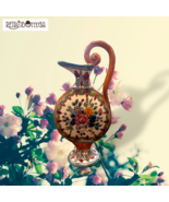 Hand Decorated Terracotta Flowers Flat Shape Amphora Rare - $23.97