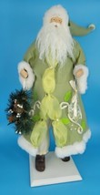 Christmas Decor Santa Doll Figurine 19&quot; in Light Green Coat Free Standing 1990s - £20.21 GBP