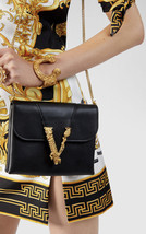 Versace Crossbody Convertible Clutch Handbag Black w/ Gold Chain $1498 - £628.78 GBP