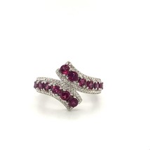 Vintage Sign Sterling STS Pink Rhodolite Garnet Stone Channel Bypass Ring 9 3/4 - £33.23 GBP