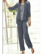 Mother of Bride Groom Church Women&#39;s Wedding Sequined 3PC pant suit L XL... - $3,426.92 MXN
