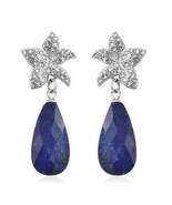 Lapis Lazuli, White Austrian Crystal Earrings in Stainless Steel  - $97.11 CAD