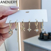 ANENJERY Silver Color Zircon Star Bowknot Earrings For Women Exquisite Lovely 6- - £14.94 GBP
