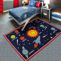 Kids Rug Educational Learning Carpet Galaxy Planets Stars Blue Children'S Fun Ar - £29.33 GBP