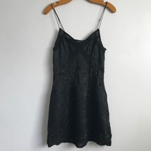 French Connection Silk Dress 4 Black Mini Slip Beaded Side Zipper Cocktail Party - £24.25 GBP