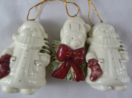 Set Of 3 Santas and penguin Ceramic Ornaments White Christmas 3&quot; Tall - £9.01 GBP