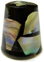 Vintage Thimble Black Acrylic Abalone Inlaid - $19.79