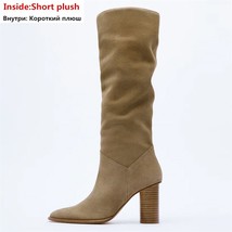 Size 34-43 ZA Genuine Leather Boots Women Shoes INS Hot Round High Heels Knee Hi - £109.96 GBP