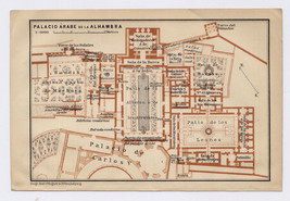 1898 Original Antique Map Of Palace Of Alhambra Granada / Andalusia / Spain - £22.80 GBP