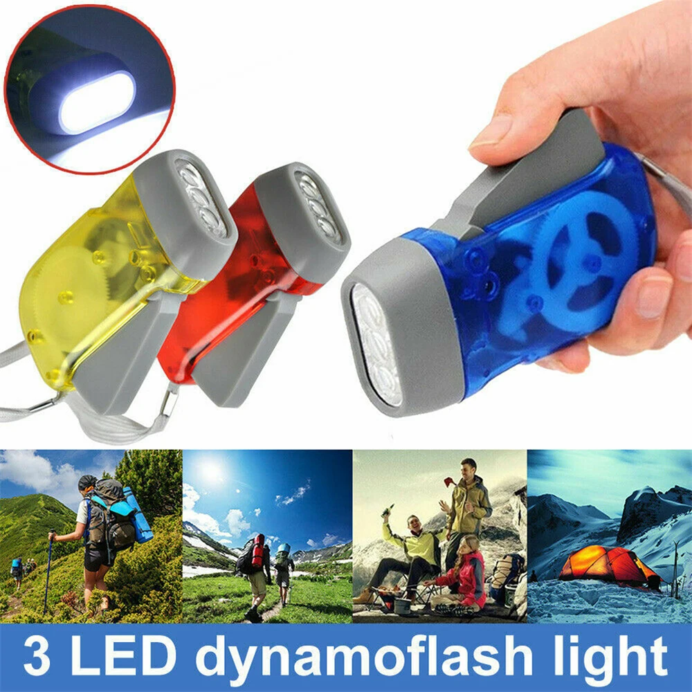 3 LED Hand Pressing Dynamo Wind Up Flashlight Power No Battery Emergency - £8.68 GBP