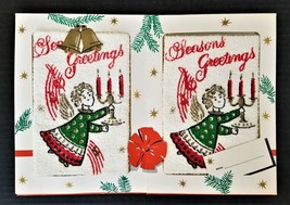 1950s Vintage Unused Christmas Mcm Hand Towels Angel Seasons Greeting Nos - £37.59 GBP