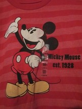 Nwt Disney&#39;s Mickey Mouse Red Striped Size Youth L (10/12) Short Sleeve Tee - £7.83 GBP