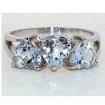 Nuovo Regalo 3.05Ct Acquamarina Cuore Tre Pietre Donna Anello IN 925 Argento - £150.68 GBP